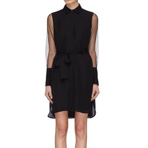 Equipment Black Tulle-Sleeve Belted Shirt Dress